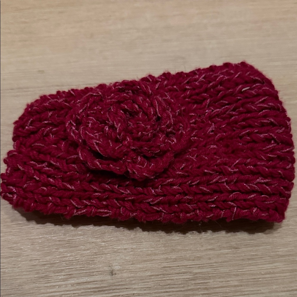 Elegant hot pink with shimmer silver Knit Headband with Flower Accent